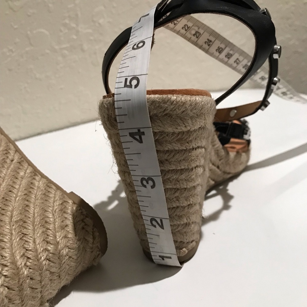 Dolce Vita Maxton Black Espadrille Strappy Studded Square Toe Wedge Sandal 6 1/2 - Picture 13 of 14